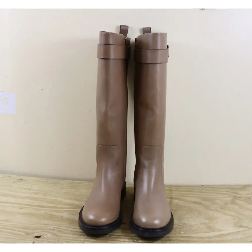 New Tory Burch Boots 7M Brown Leather Almond Flour Double T utility Shoes